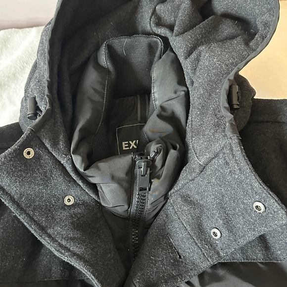 Men's Express Black Charcoal Grey Down Puffer Jacket with Hood Size L - Picture 10 of 16